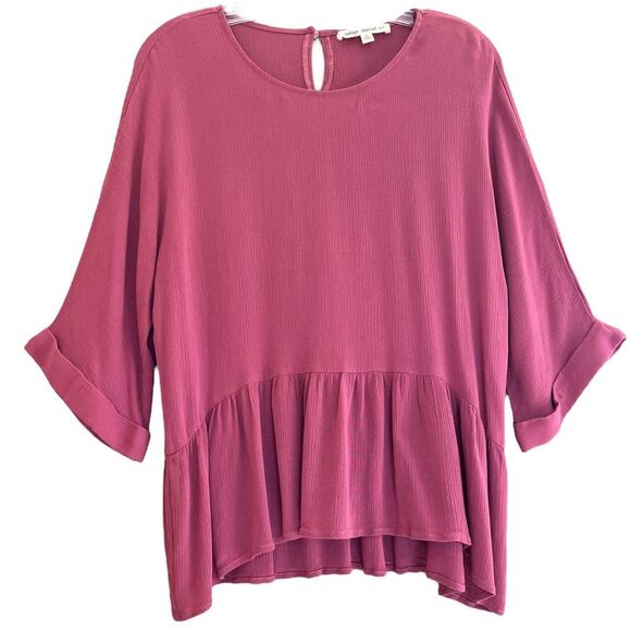 Indigo Thread & Co Lagenlook Boho Oversized Peplum Bell Sleeve Mauve Blouse - Picture 1 of 9